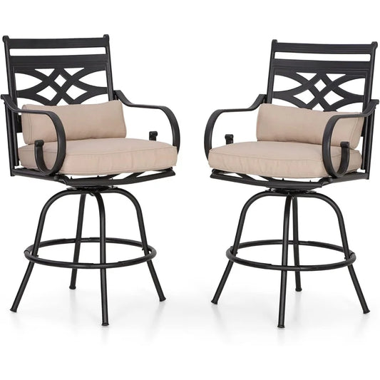 Swivel Patio Counter Height Bar Stools Set of 2 Metal with Back Armrest Outdoor Use 30in H, Customized