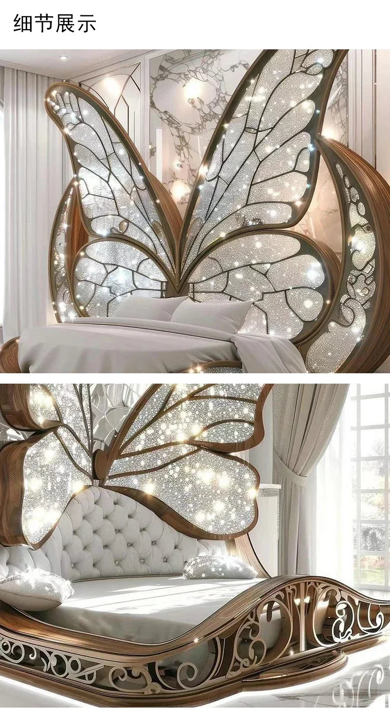Princess  Butterfly Bed Villa Solid wood 2m bed 15 high French luxury bed bedroom custom