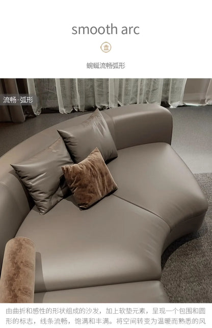 20031A Curved Leather Sofa First Layer Cowhide Semicircle Living Room Italian Modern Simple High-End Elegant