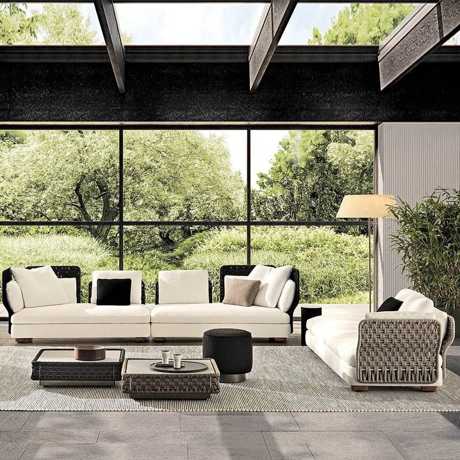 Outdoor rattan sofa, courtyard bed recliner, villa outdoor Nordic simple white bantam L-shaped sofa