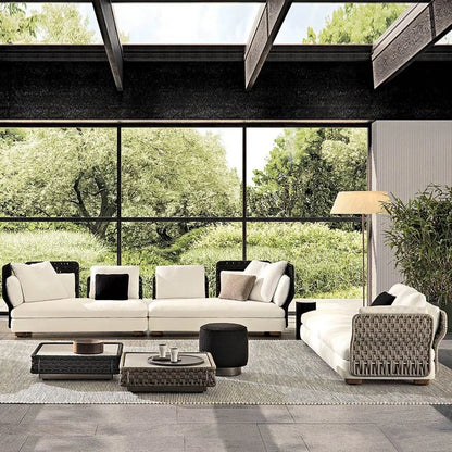 Outdoor rattan sofa, courtyard bed recliner, villa outdoor Nordic simple white bantam L-shaped sofa