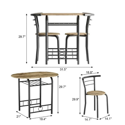 Vineego 3-Piece Small Kitchen Dining Set for 2 Black Wooden Table And Chairs Space Saving Breakfast Set