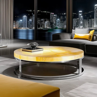 Square modern high-end coffee table expandable luminous jade natural marble living room home furniture