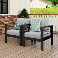 Patio Furniture Metal Armchair,2 PCS All-Weather Aluminum Garden Outdoor Contemporary Sofa Chair with Cushions, Light Grey