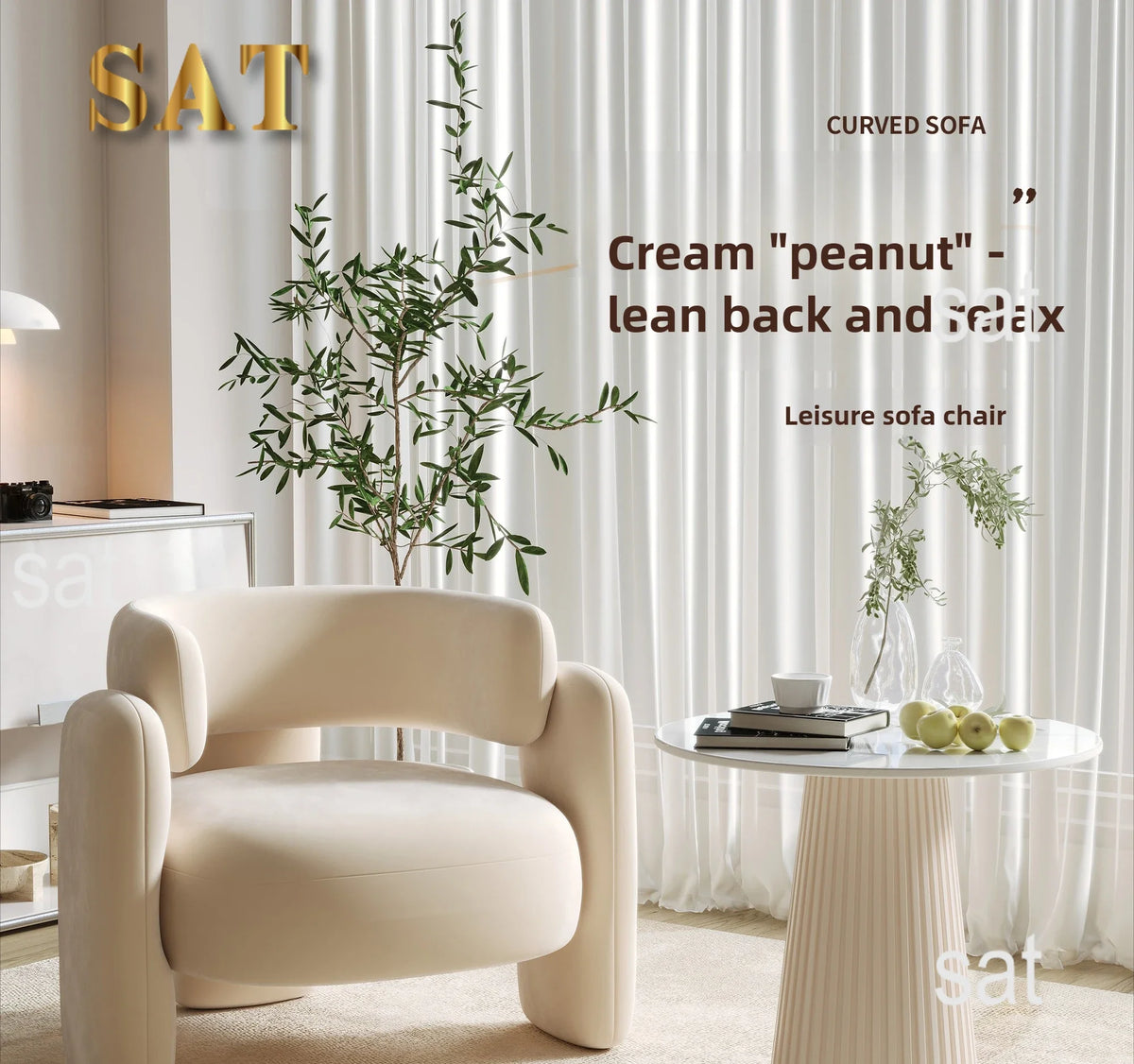 Cream Single Sofa Chair Balcony Light Luxury Chair Tea Table Combination Beauty Salon Rest Area Reception Negotiation Chair