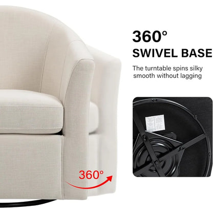 Swivel Accent Chair Armchair, Modern Round Single Sofa Seating Comfy Reading Barrel Chairs for Living Room Bedroom (Beige, Set o