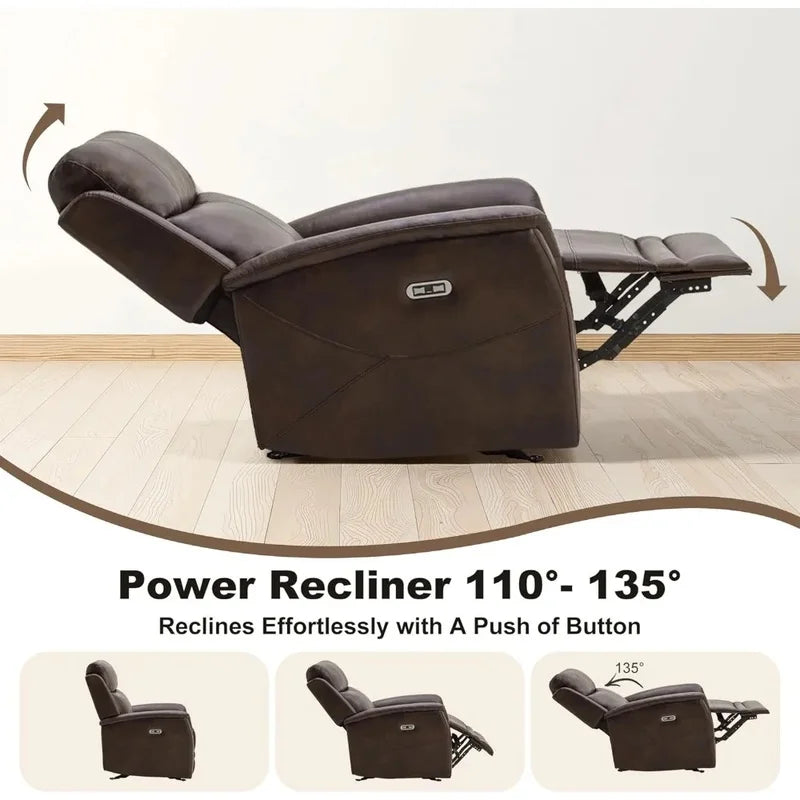 Faux Leather Recliner Chair with USB and Type-C Ports, Adjustable Footrest Recliner Sofa for Adults
