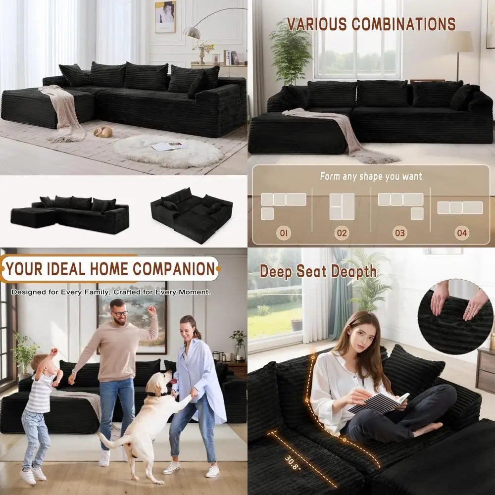L-Shape Modular Sectional Sofa for Living Room, Comfortable Cloud-Like Couch with Chaise