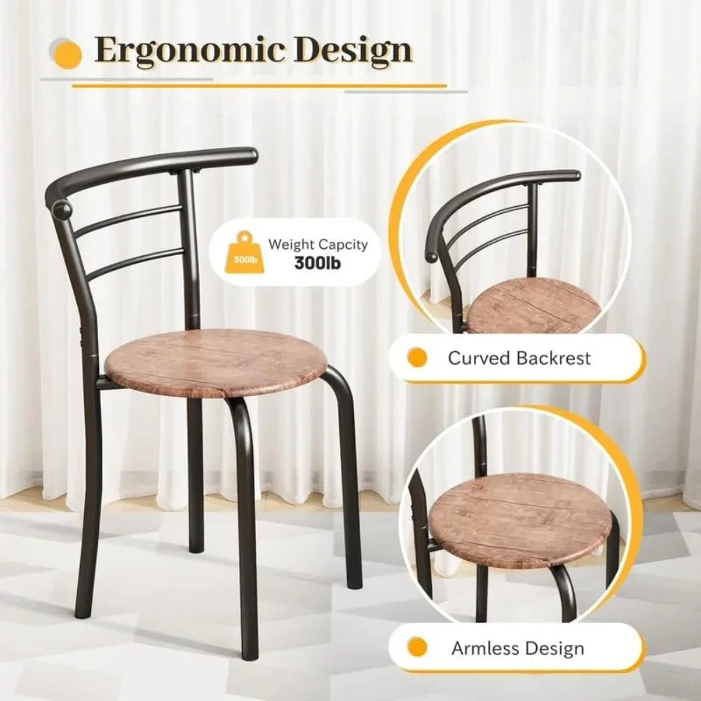 3-Piece Wooden Dining Table Set, Kitchen Breakfast Nook Sets with 2 Chairs & Round Tabletop, Brown