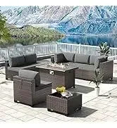 YND6-WQQkulavik 6PCs outdoor furniture set PE Wicker rattan sectional sofa patio conversation sets. navy blue