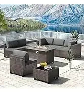 YND6-WQQkulavik 6PCs outdoor furniture set PE Wicker rattan sectional sofa patio conversation sets. navy blue