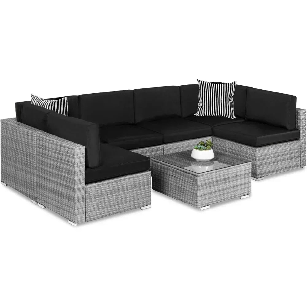 # Outdoor Furniture 7Piec Sets W/2Pillows, Coffee Table, Cover Included, Wicker Conversation Couch Set, Patio Furniture Set #