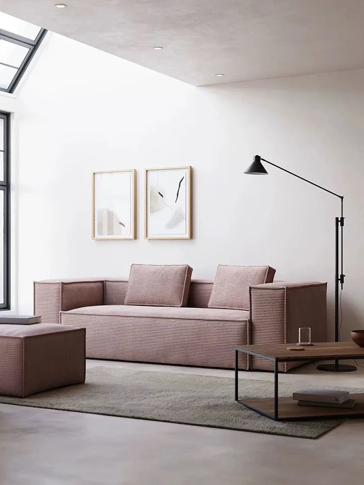 Retro corduroy tofu sofa straight row small apartment living room corner combination fabric small sofa