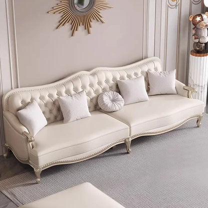 Leather sofa combined living room size apartment Italian light luxury high-end luxury solid wood furniture