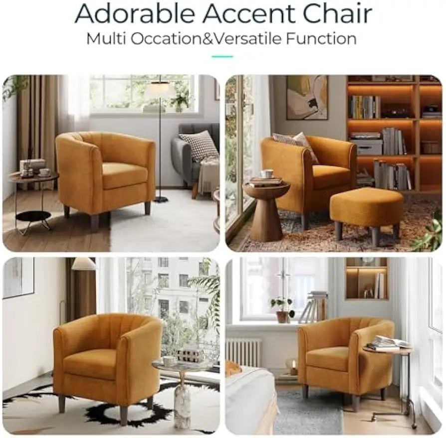Ottoman Set of 2 - Chenille Accent Chair Mid-Century Modern Small Reading Chair Upholstered Armchair with Footrest  (Set of 2)