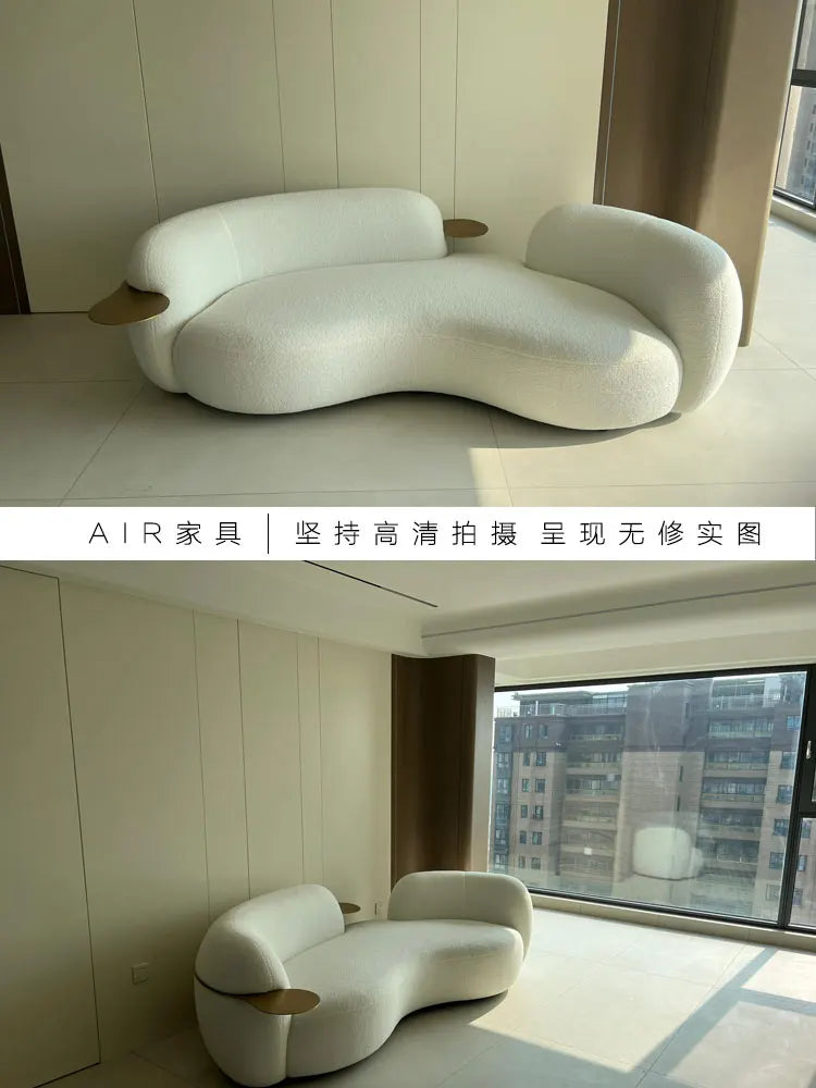 Modern light luxury living room lamb wool curved pea sofa, Italian cream ins style fashion cashew sofa customization