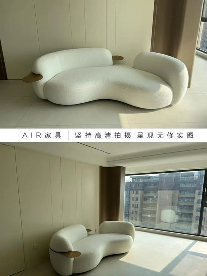 Modern light luxury living room lamb wool curved pea sofa, Italian cream ins style fashion cashew sofa customization