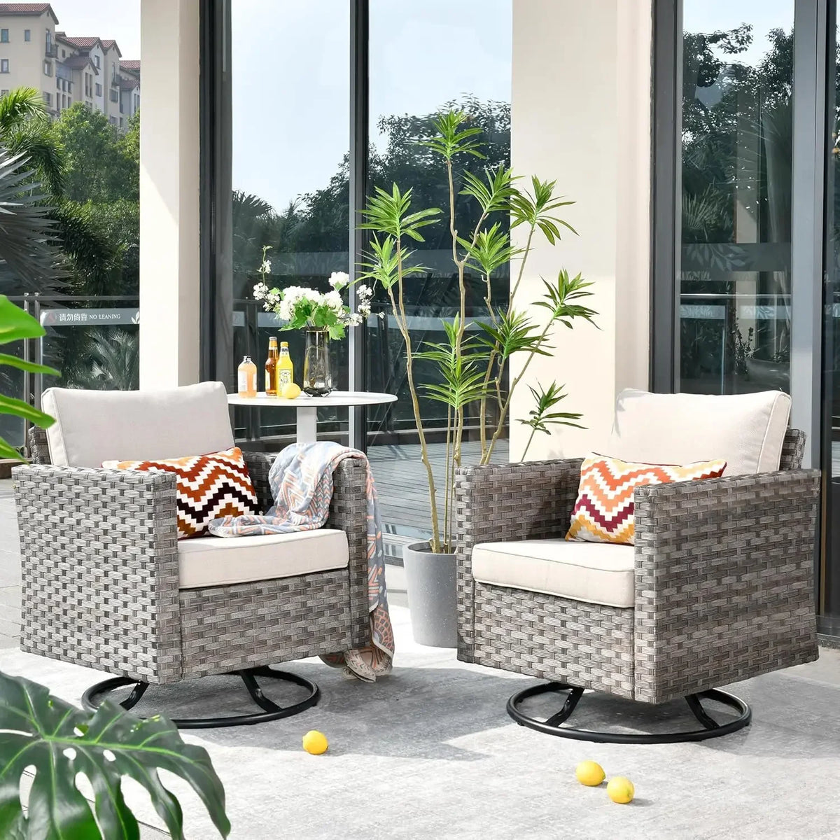 Patio Furniture Sets Outdoor Sectional Sofa with Swivel Rocking Chairs,PE Wicker Conversation Couchfor Backyard Deck Garden