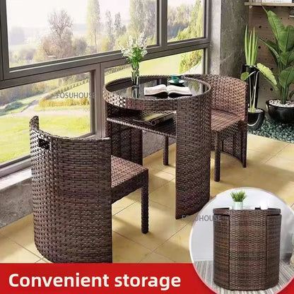 Nordic Balcony Table and Chair Combination Outdoor Patio Table and Chair Leisure Storage Table Three-piece Garden Furniture Z