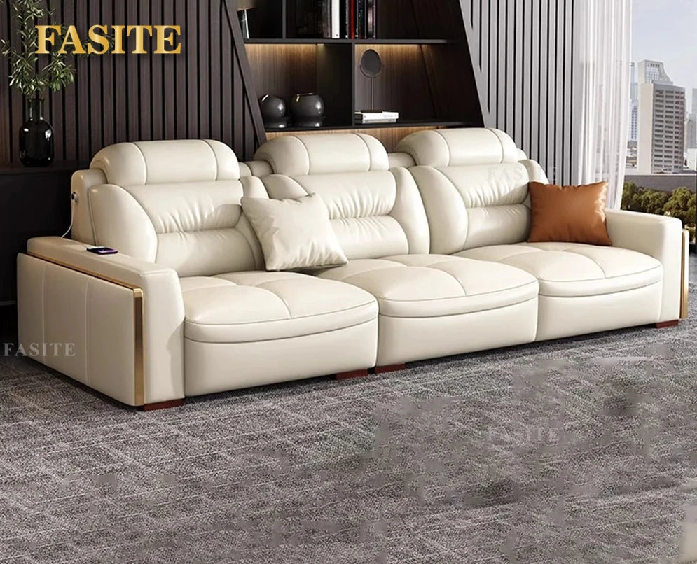 Premium  Italian Genuine Leather Sectional Sofa Sets Couch Sofas with USB and Bluetooth Speaker
