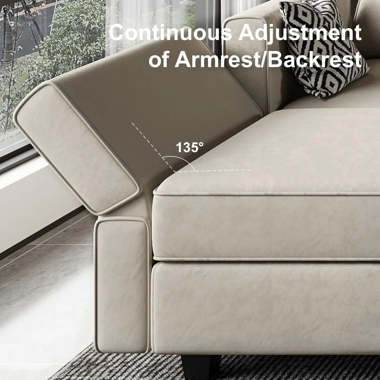 Grey Velvet Modular Sectional Sofa L-Shape Reversible Chaise Storage 4-Seat Living Room, Customized