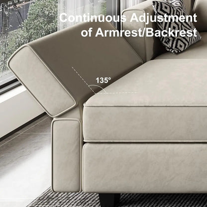 Grey Velvet Modular Sectional Sofa L-Shape Reversible Chaise Storage 4-Seat Living Room, Customized