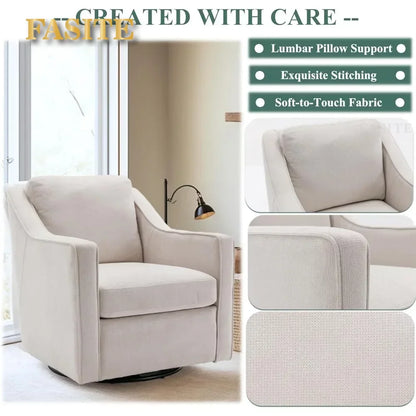 Premium Living Chair Fabric Leisure Armchair With Innerspring Seat Cushion Lumbar Pillow Metal Base Swivel Accent Chair