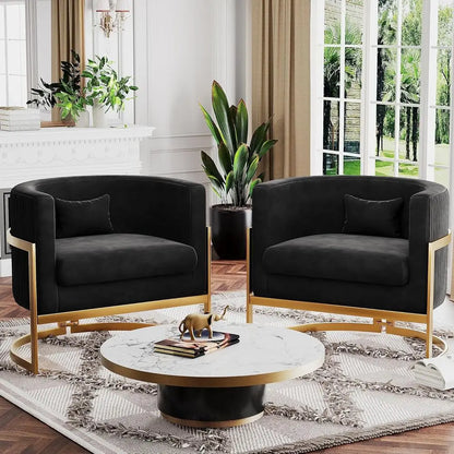Gold Barrel Chair, Upholstered Arm Chairs for Bedroom, Living Room, Sofa Chair, Club Chairs, Black