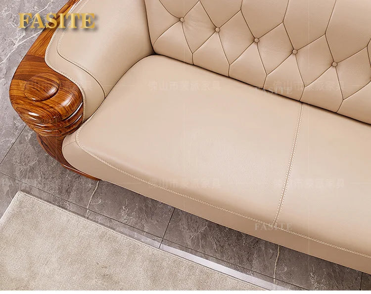 European leather sofa corner combination home high-end luxury living room new Chinese first layer cowhide solid wood