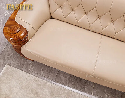 European leather sofa corner combination home high-end luxury living room new Chinese first layer cowhide solid wood