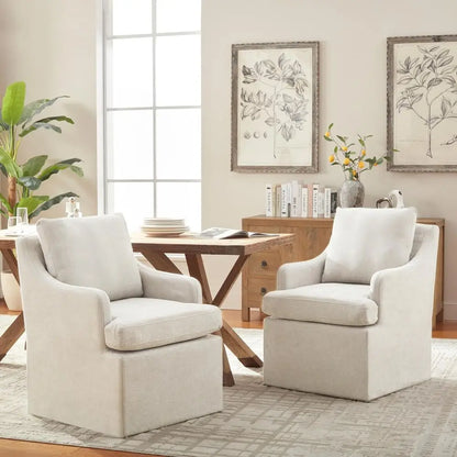 Pair of Modern Upholstered Dining Chairs with Casters, Linen Fabric, Ideal for Kitchen, Dining, and Living Spaces,Customized