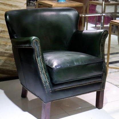 Antique green leather sofa chair top layer cowhide living room bedroom clubhouse club