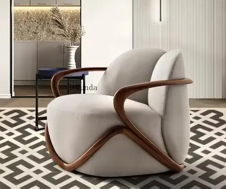 Modern living room furniture, high quality solid walnut lounge chair, high elastic sponge armchair