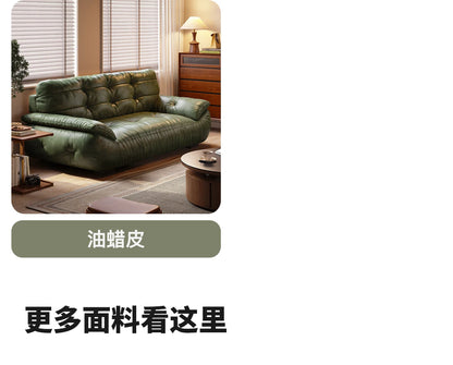 Color sofa American retro oil wax leather living room straight row small apartment brown
