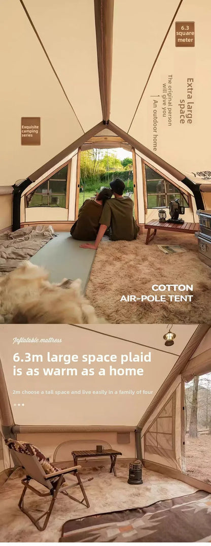Inflatable tent camping for 1-6 people, hand pump inflation large tent, with skylight and chimney waterproof oxford cloth all