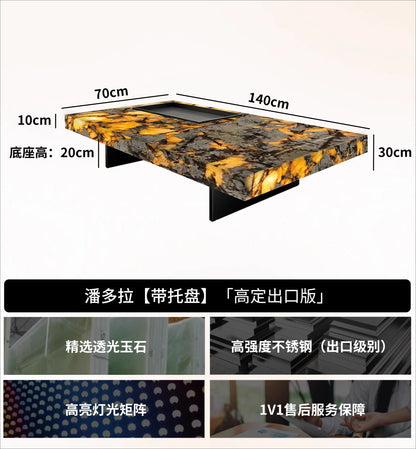 **Rectangle living room coffee table luminous jade luxury stone villa marble natural high-grade light luxury minimalist mansion