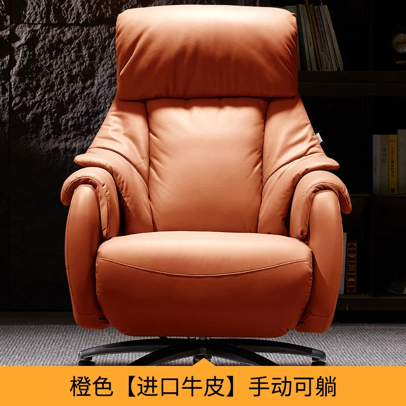 Leather Office Chair With Wheels Electric Footrest Furniture Solid Wood Frame Computer Armchair 7-Point Vibrating Gamer Bedroom