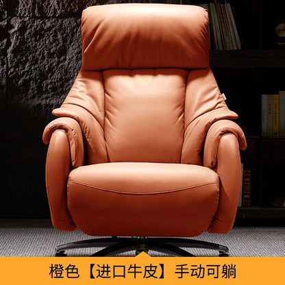 Leather Office Chair With Wheels Electric Footrest Furniture Solid Wood Frame Computer Armchair 7-Point Vibrating Gamer Bedroom