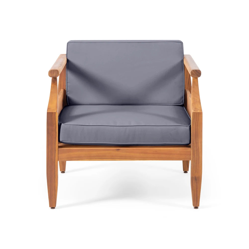 Outdoor Acacia Wood Lounge Armchair with Water Resistant Cushion, Modern Club Chair for Garden Patio Backyard Poolside