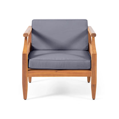 Outdoor Acacia Wood Lounge Armchair with Water Resistant Cushion, Modern Club Chair for Garden Patio Backyard Poolside