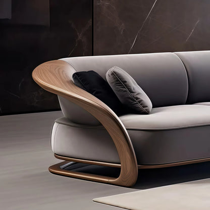 Walnut Sofa Upholstered Sofa 3 Seater Sofa Couch For Living Room Apartment 86" Solid Wood Cushion Sofa