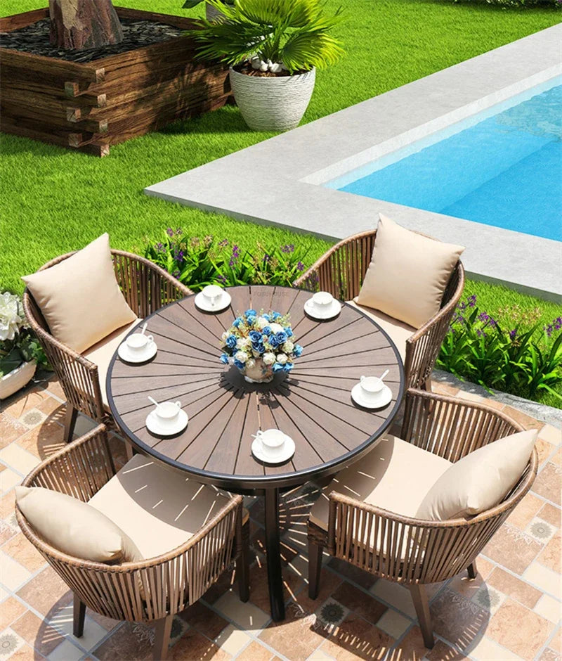 Nordic Outdoor Balcony Leisure Rattan Table and Chair Garden Furniture Sets Rattan Garden Table and Chair Outdoor Furniture Sets