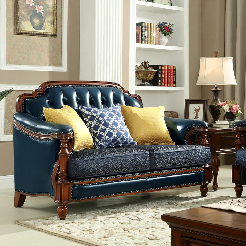 American first-layer leather sofa combination simple household solid wood corner villa L-shaped sofa