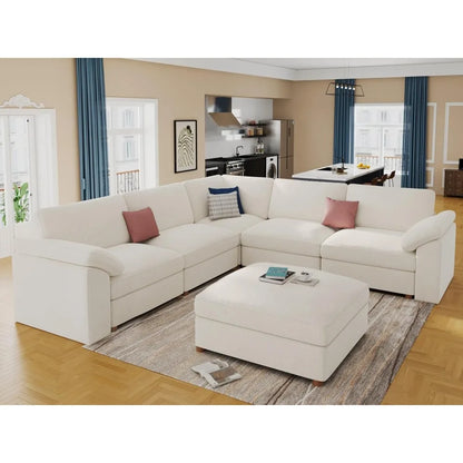 Modular Sectional Couch,Chenille Large L Shape Sectional Sofa Modern Luxury Deep seat Modular Sofa Removable and Washable,White