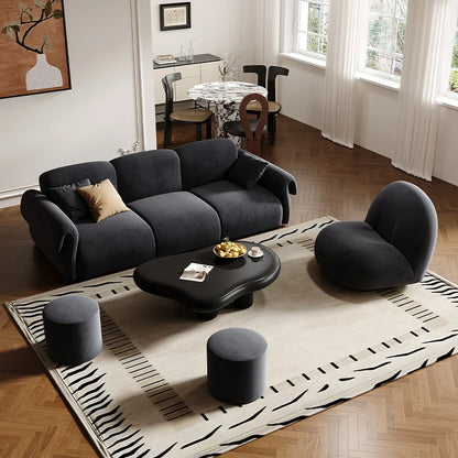 Small apartment sofa living room French retro cloud coffee table combination set green wind straight row fabric