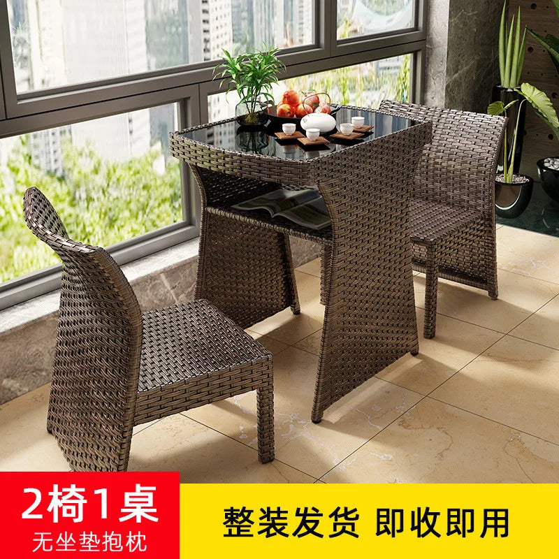 Balcony Small Table and Chair Tea Table and Chair Kit Outdoor Garden Combination Leisure Storage Rattan Knitting Small Table and