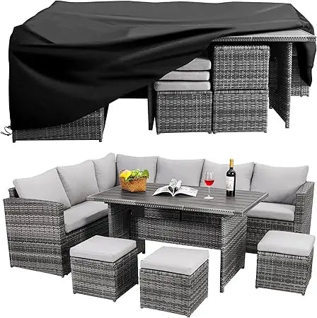 Patio Furniture Set, 7 Pieces Outdoor Patio Furniture with Dining , All Weather Wicker Conversation Set with Ottoman,