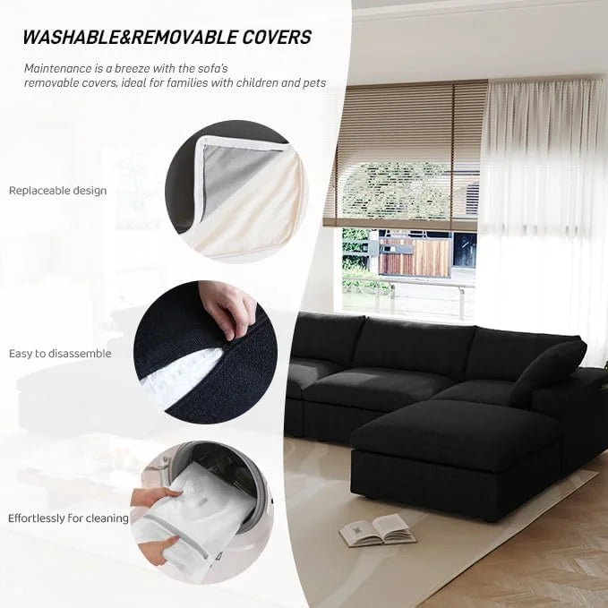 Living room inventory washable modern U-shaped 4-seat family white cloud modular combination sofa set