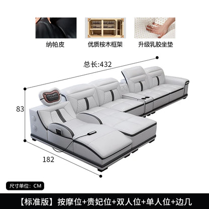 Modern simple massage combination living room leather sofa first layer cowhide  living room