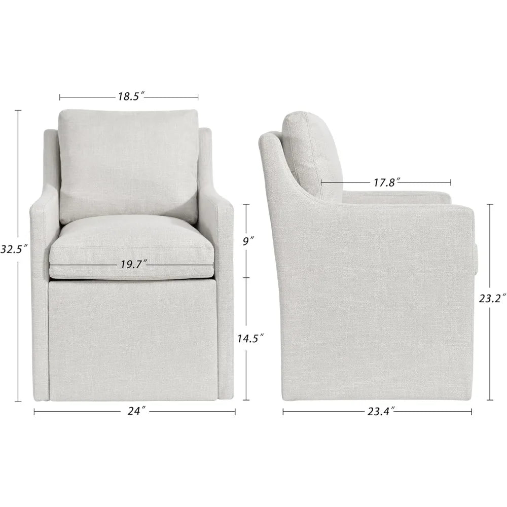 Upholstered Dining Chair with Casters,Linen Armchair for Living Room,Side Deskchair with 4 Casters,Modern Accent Armchair